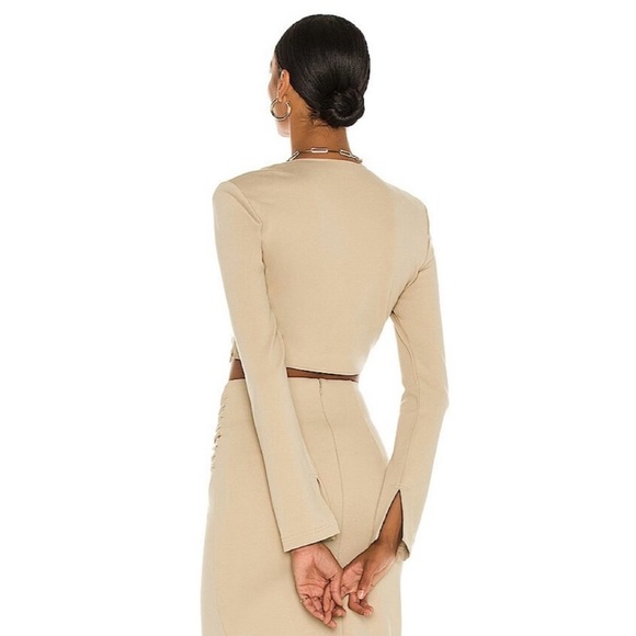 Nicholas Size US 6 Rosa Long Sleeve Crop Top in Semolina Beige - Picture 2 of 8